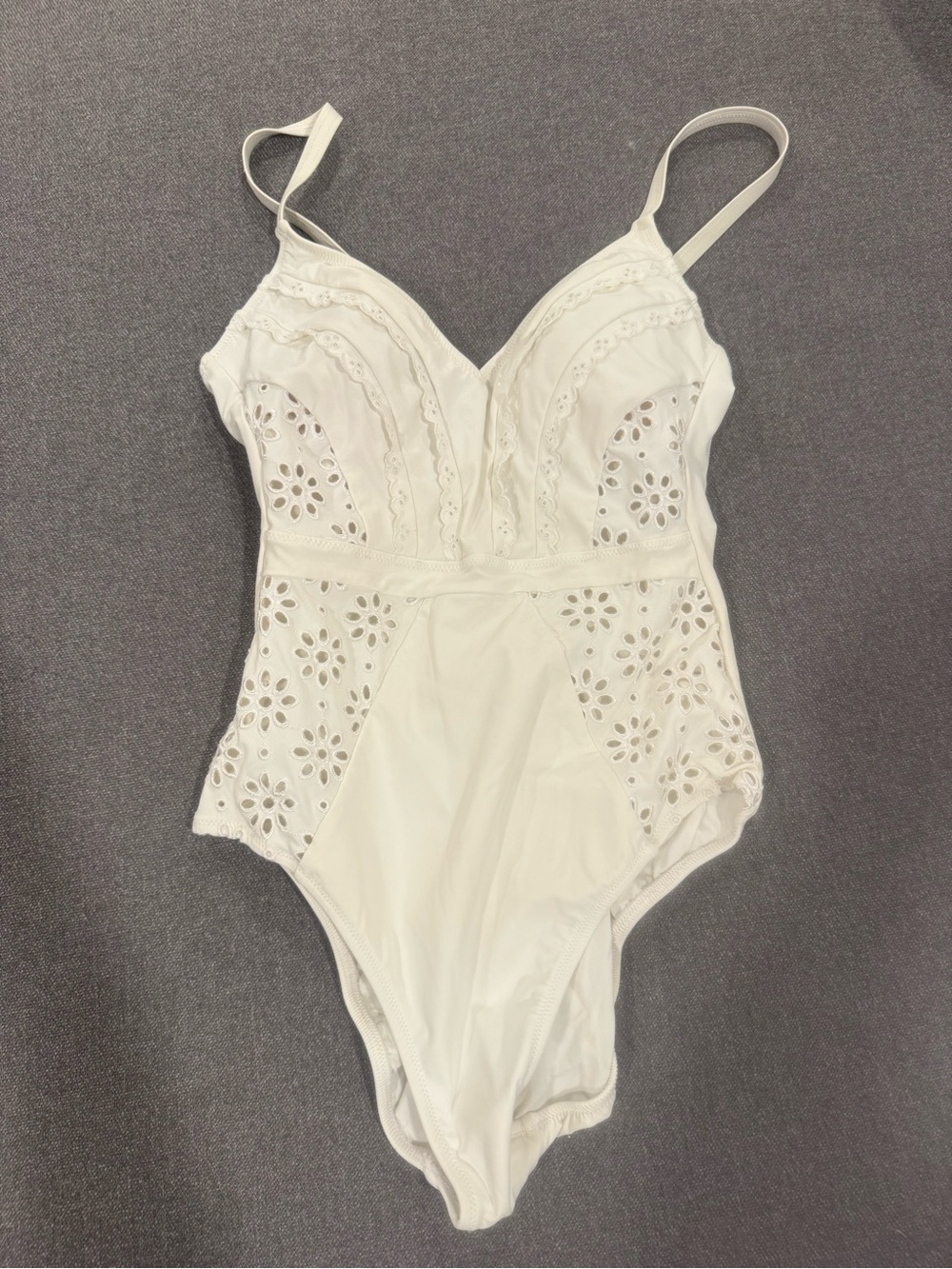Paloma Picasso White Eyelet One-Piece Swimsuit